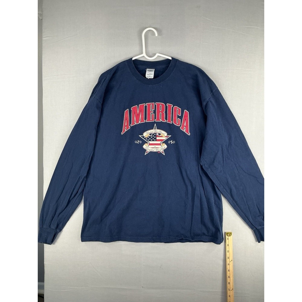 America Patriotic Long Sleeve T-Shirt XL Gildan Ultra Cotton USA Flag Graphic